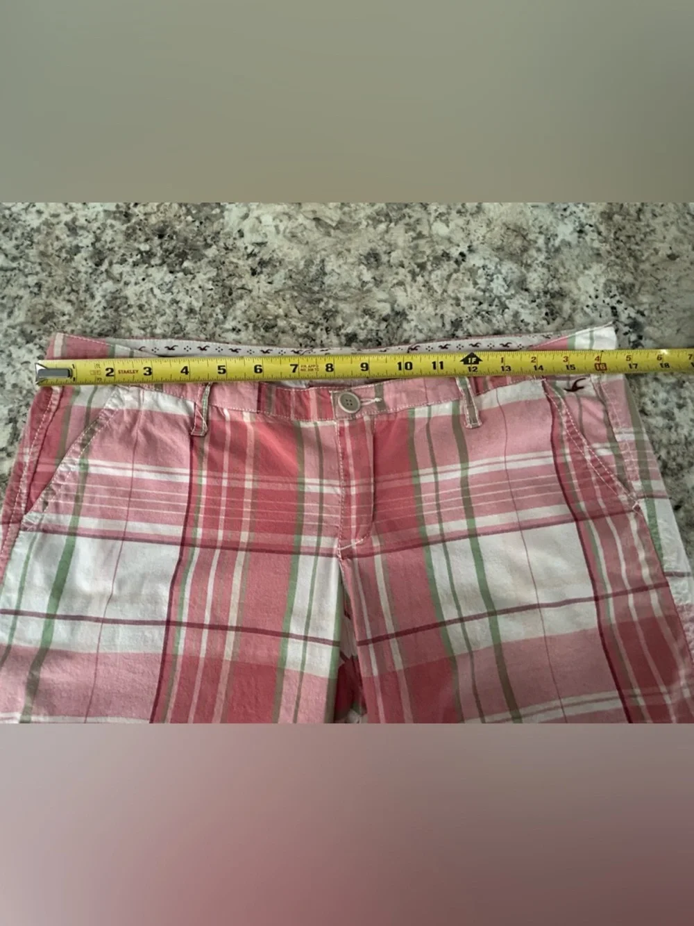 Hollister Plaid Bermuda Shorts Pink White  Y2K Preppy Low Rise Cotton Size 5